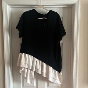 NWOT Athena Black and Cream Asymmetrical Blouse